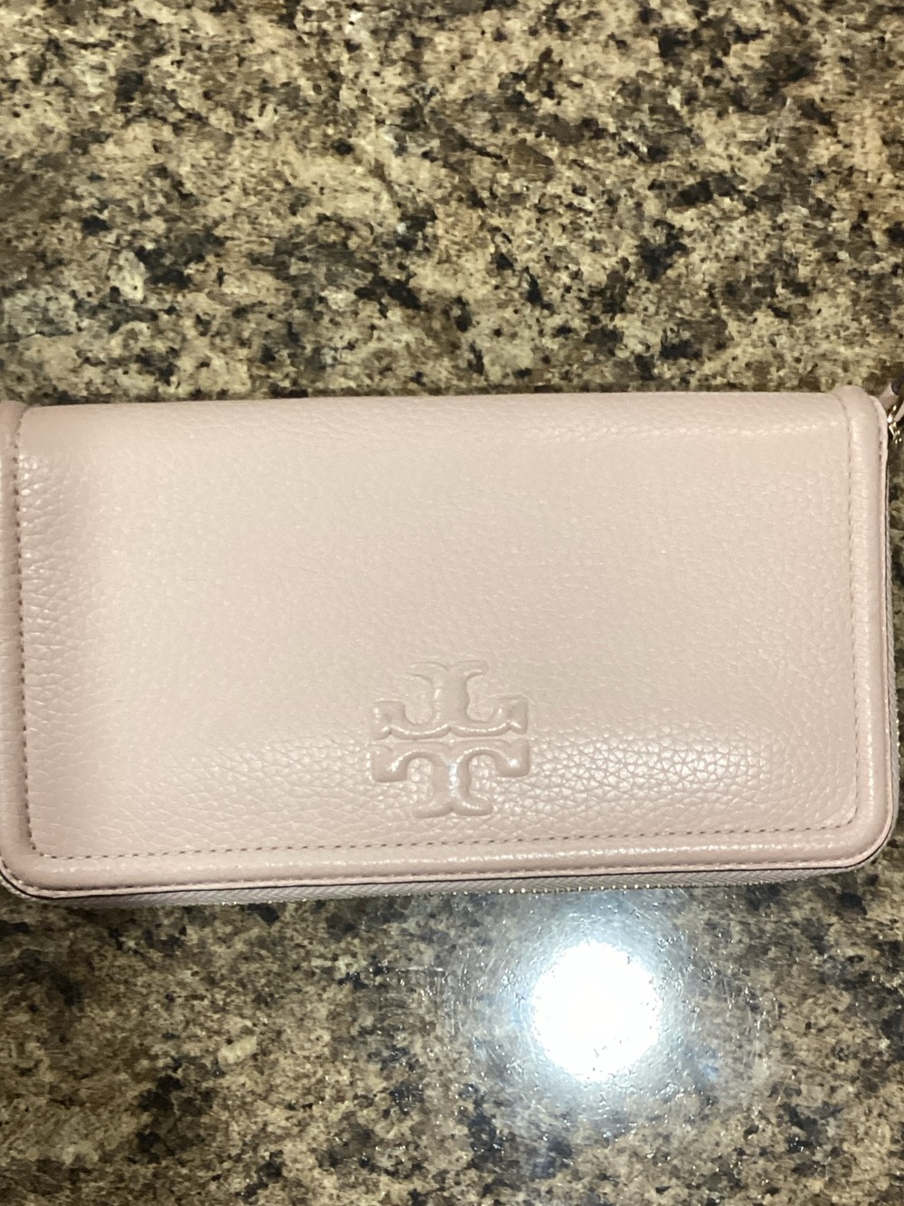 Tory Burch Light Pink Pebbled Leather Zip Wallet
